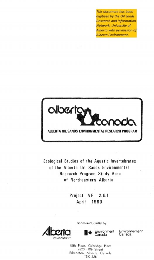 Ecological Studies of the Aquatic Invertebrates of the Alberta Oil